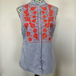 Brooks Brothers Striped Sleeveless Embroidered Floral Top size 4